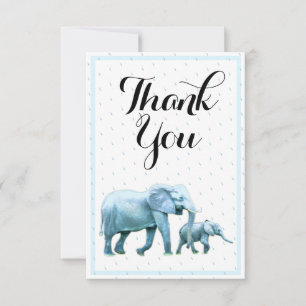 Niedlich Blue Baby Boy Elephants Babydusche Dankeskarte
