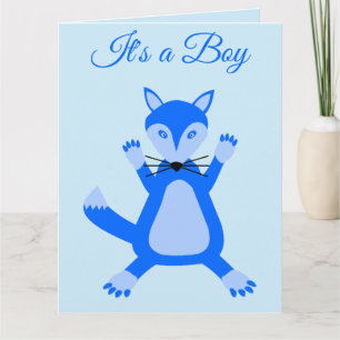 Niedlich Blue Baby Boy Fox Custom Gender Reveal Karte