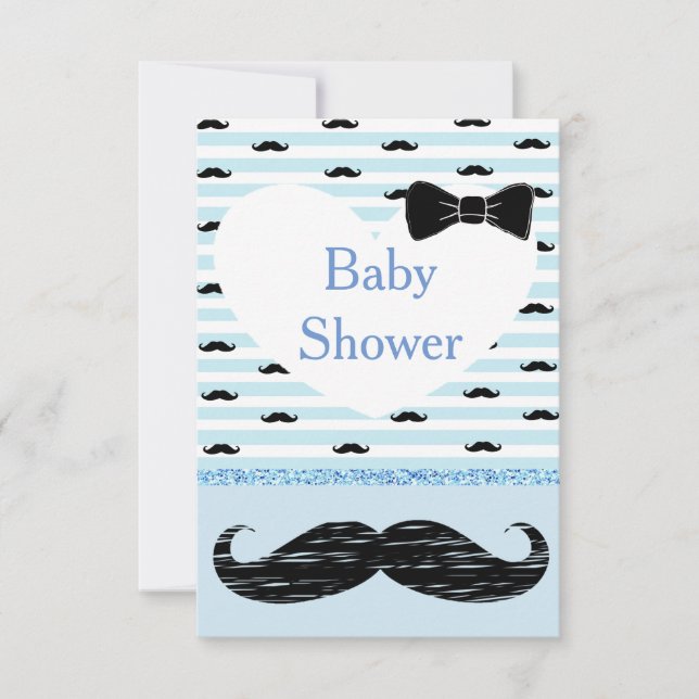 Niedlich Blue Baby Boy Mustache Kinderdusche Einla Einladung (Vorderseite)