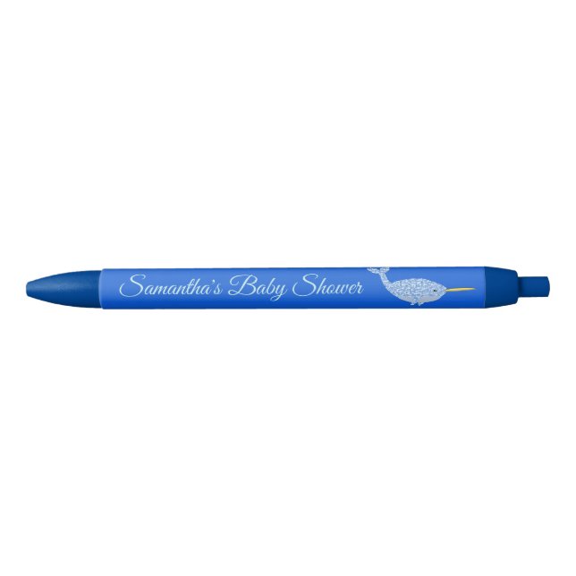 Niedlich Blue Baby Boy Narwhal Baby Dusche kundens Kugelschreiber (Vorderseite)