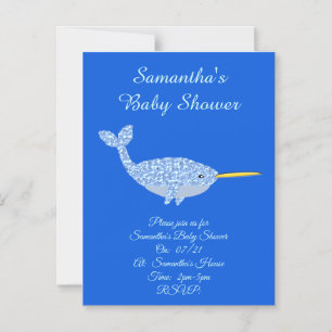 Niedlich Blue Baby Boy Narwhal Baby Dusche kundens Magneteinladung