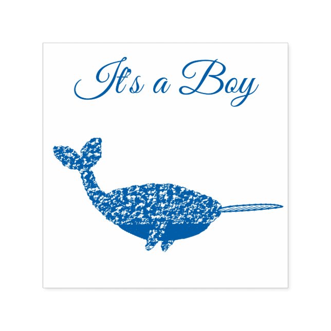 Niedlich Blue Baby Boy Narwhal Baby Dusche kundens Permastempel (Design)