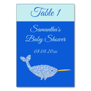 Niedlich Blue Baby Boy Narwhal Baby Dusche kundens Tischnummer