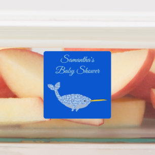 Niedlich Blue Baby Boy Narwhal Custom Baby Dusche Etiketten