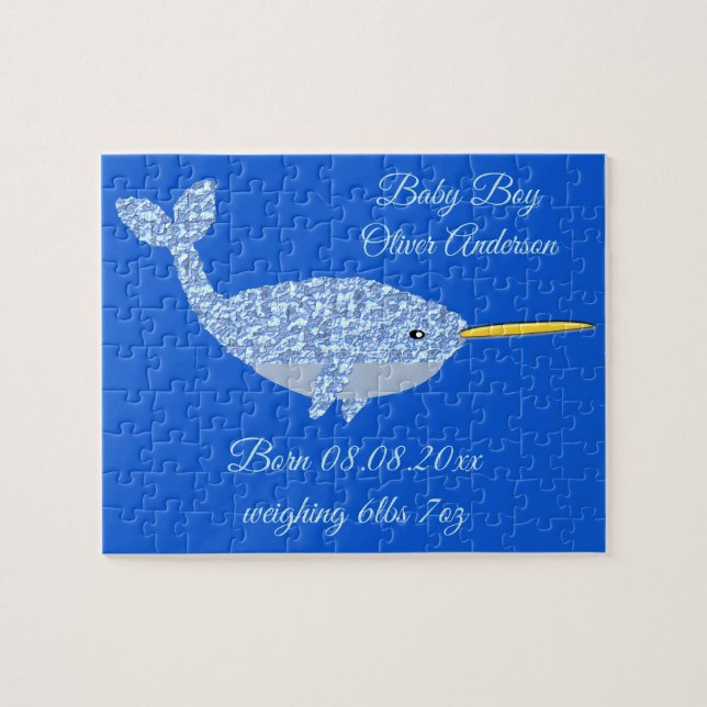 Niedlich Blue Baby Boy Narwhal Custom New Baby (Horizontal)