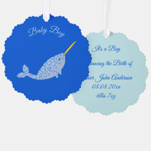 Niedlich Blue Baby Boy Narwhal Custom Ornament Karte