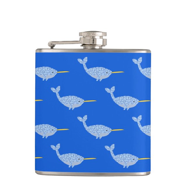 Niedlich Blue Baby Boy Narwhal Gemustert Flachmann (Vorderseite)