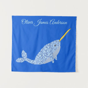 Niedlich Blue Baby Boy Narwhal Individuelle Name K Wandteppich