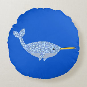 Niedlich Blue Baby Boy Narwhal Rundes Kissen