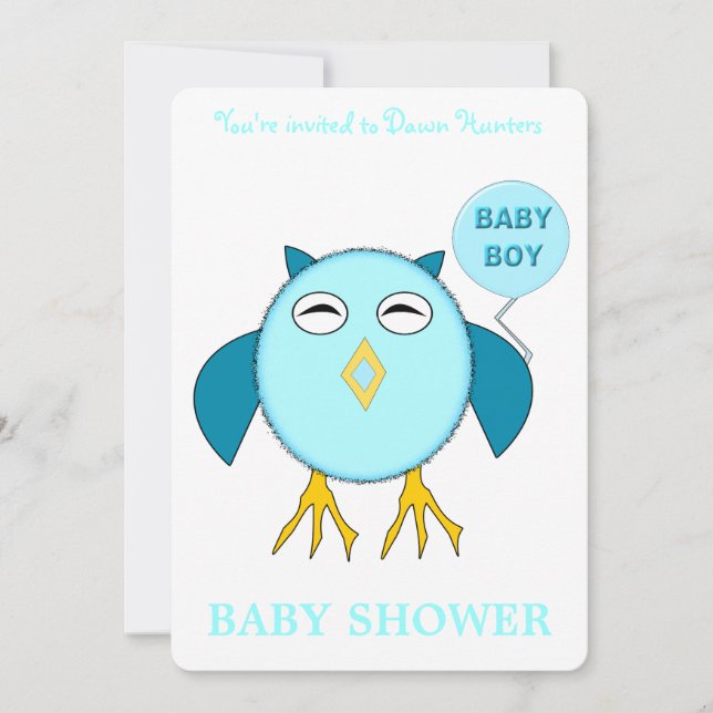 Niedlich Blue Baby Boy Owl Custom Baby Dusche Einladung (Vorderseite)