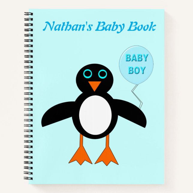 Niedlich Blue Baby Boy Penguin Custom Spiral Noteb Notizbuch (Vorderseite)
