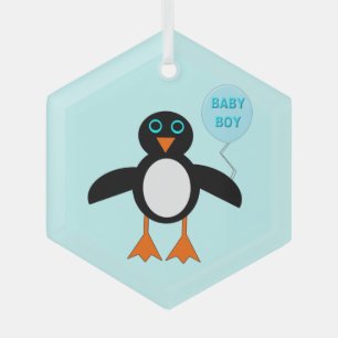 Niedlich Blue Baby Boy Penguin Ornament Aus Glas