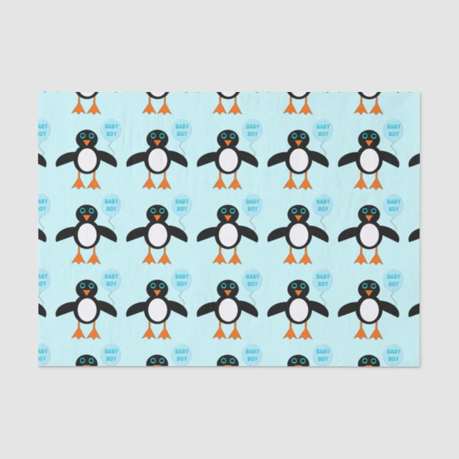Niedlich Blue Baby Boy Pinguin Tissue Paper Seidenpapier (Vorderseite)