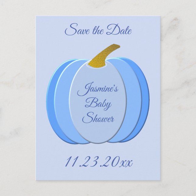 Niedlich Blue Baby Boy Pumpkin Baby Dusche Custom Postkarte (Vorderseite)