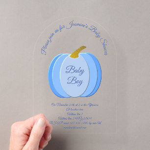 Niedlich Blue Baby Boy Pumpkin Custom Baby Dusche Acryleinladungen