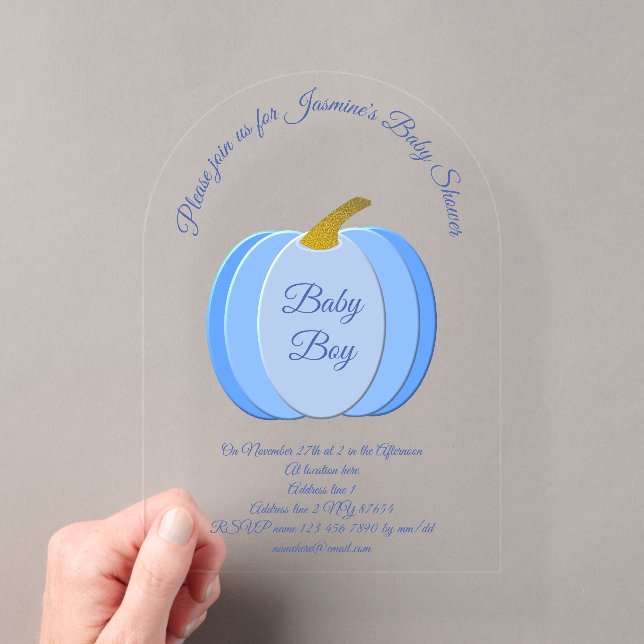 Niedlich Blue Baby Boy Pumpkin Custom Baby Dusche Acryleinladungen (Insitu (Handheld))