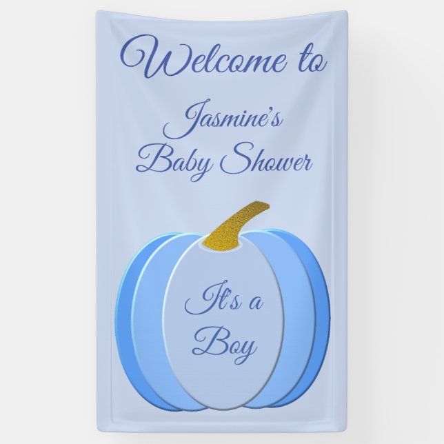 Niedlich Blue Baby Boy Pumpkin Custom Baby Dusche Banner (Vertikal)