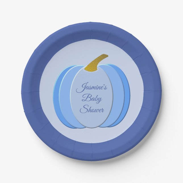 Niedlich Blue Baby Boy Pumpkin Custom Baby Dusche Pappteller (Vorderseite)