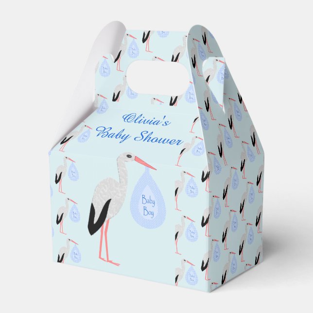 Niedlich Blue Baby Boy Stork Baby Dusche Custom Geschenkschachtel (Vorderseite)