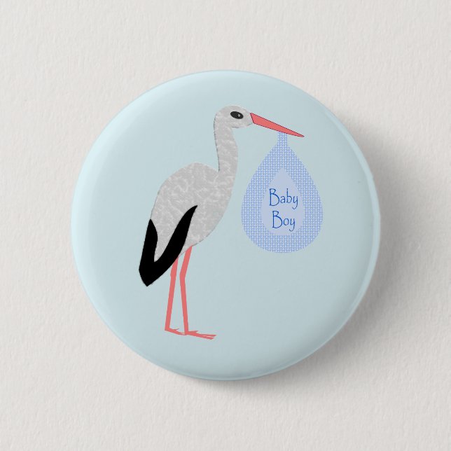 Niedlich Blue Baby Boy Stork Button (Vorderseite)