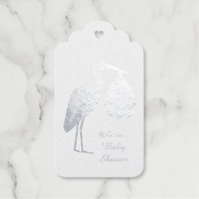 Niedlich Blue Baby Boy Stork Custom Baby Dusche Geschenkanhänger (Vorderseite)