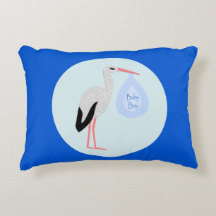Niedlich Blue Baby Boy Stork Dekokissen