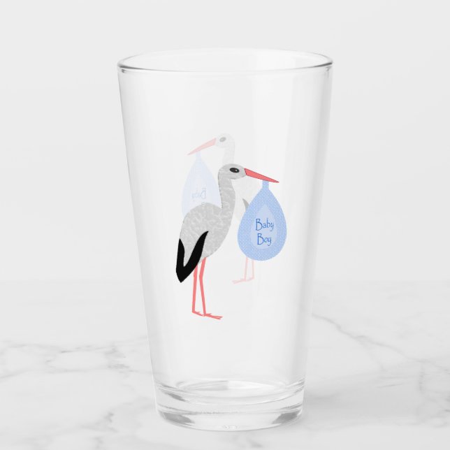 Niedlich Blue Baby Boy Stork Glas (Vorderseite)
