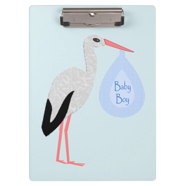 Niedlich Blue Baby Boy Stork Klemmbrett (Vorderseite)