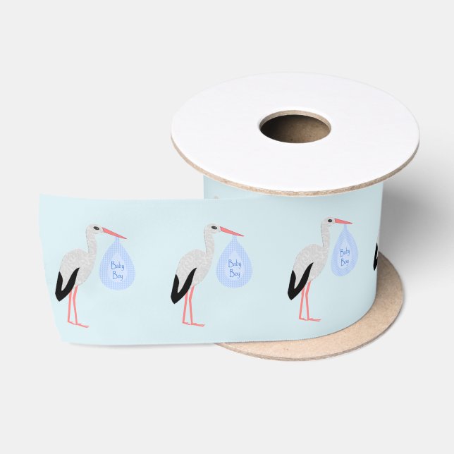 Niedlich Blue Baby Boy Stork Satinband (Spule)