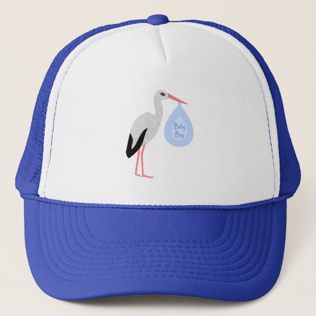 Niedlich Blue Baby Boy Stork Truckerkappe (Vorderseite)