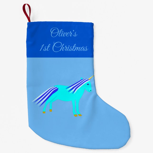 Niedlich Blue Baby Boy Unicorn Custom 1. Weihnacht Kleiner Weihnachtsstrumpf (Vorderseite)