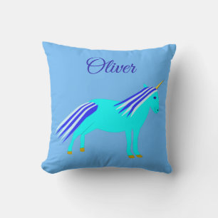Niedlich Blue Baby Boy Unicorn Individuelle Name Kissen