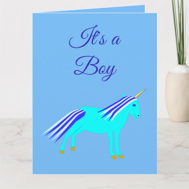 Niedlich Blue Baby Boy Unicorn Kinderdusche Danke, Karte (Vorderseite)