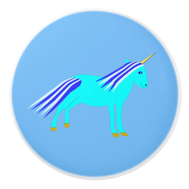 Niedlich Blue Baby Boy Unicorn Kinderzimmer Keramikknauf (Vorderseite)