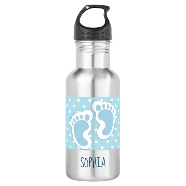 Niedlich Blue Baby Boy's Feet Illustration Edelstahlflasche (Vorderseite)