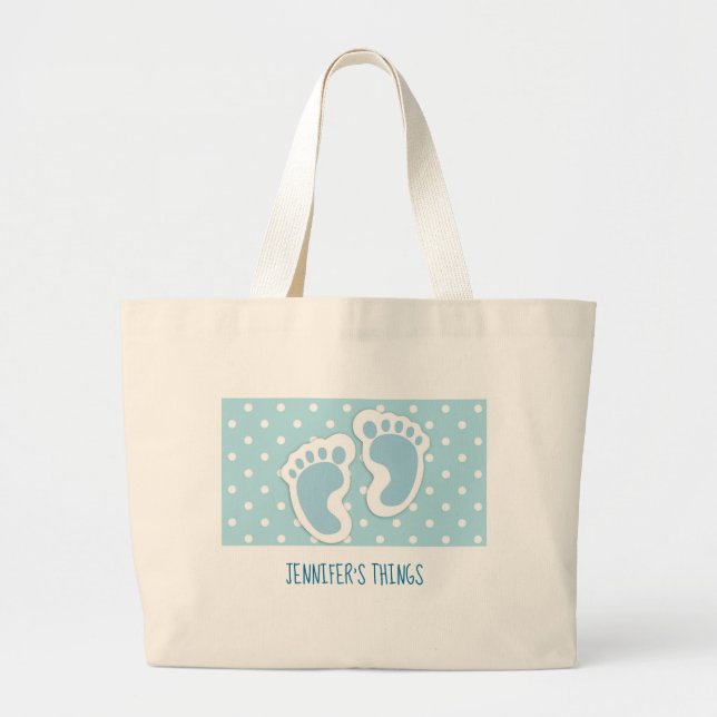 Niedlich Blue Baby Boy's Feet Illustration Jumbo Stoffbeutel (Vorne)