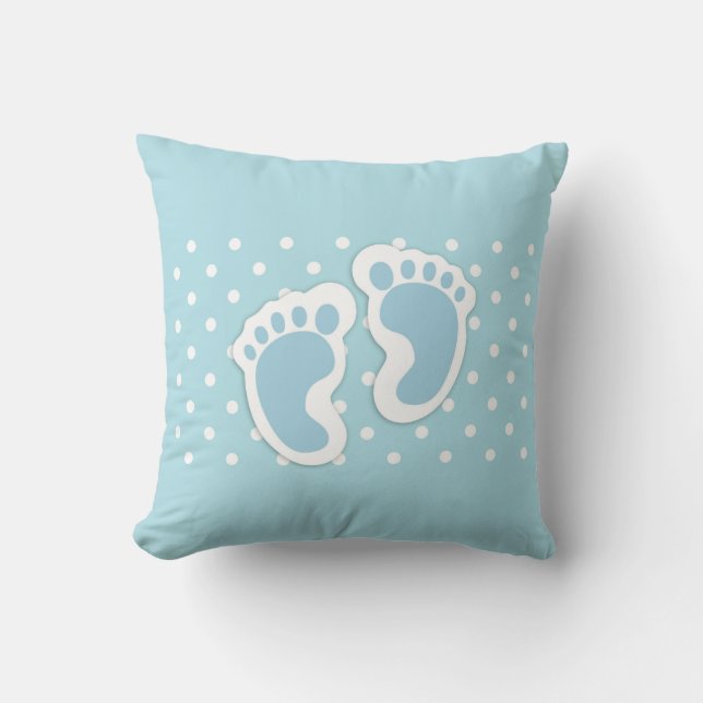 Niedlich Blue Baby Boy's Feet Illustration Kissen (Vorderseite)
