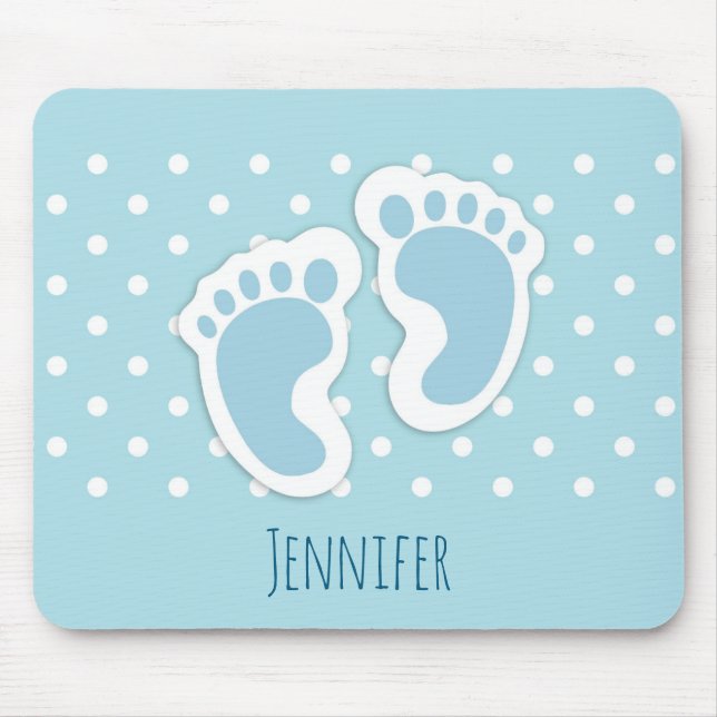 Niedlich Blue Baby Boy's Feet Illustration Mousepad (Vorne)