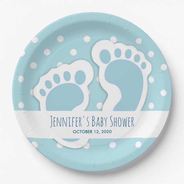 Niedlich Blue Baby Boy's Feet Illustration Pappteller (Vorderseite)