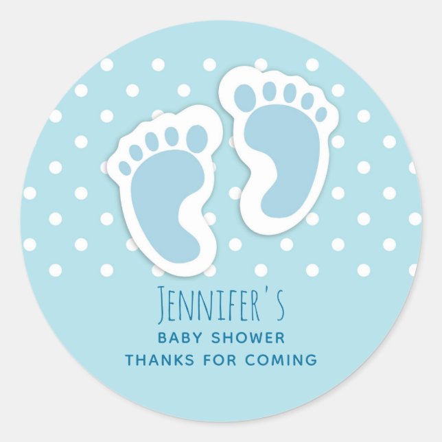 Niedlich Blue Baby Boy's Feet Illustration Runder Aufkleber (Vorderseite)