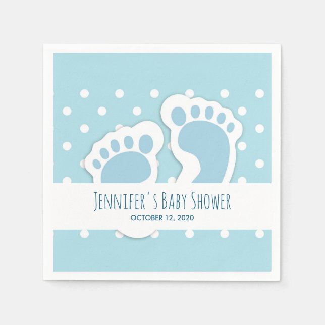 Niedlich Blue Baby Boy's Feet Illustration Serviette (Vorderseite)