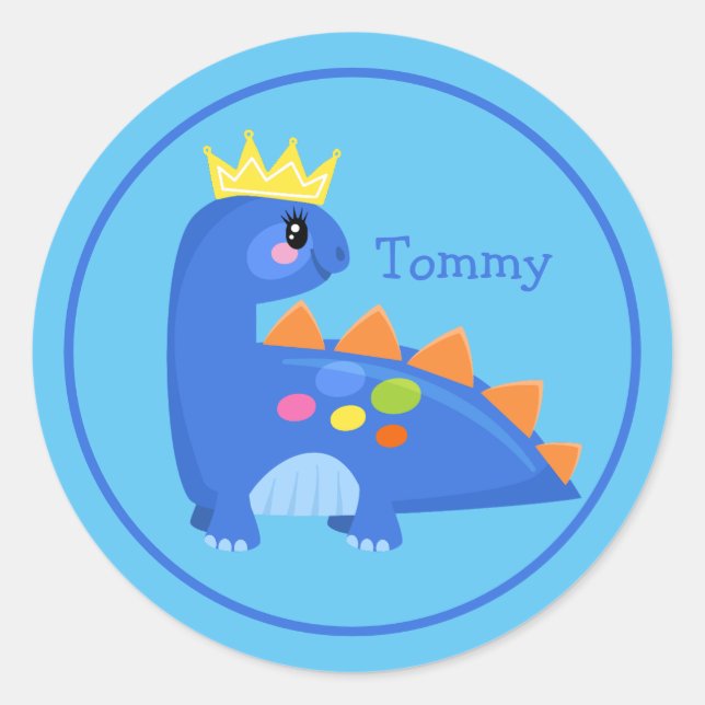 Niedlich Blue Baby Dinosaurier Runder Aufkleber (Vorderseite)