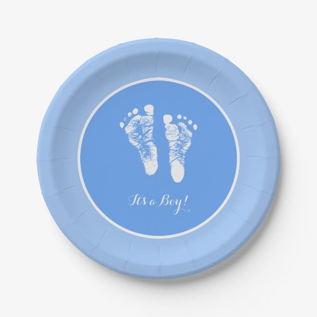 Niedlich Blue Baby Dusche Die Fußabdrücke des jung Pappteller (Vorderseite)