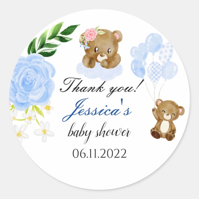 Niedlich-Blue-Baby-Dusche Party-Aufkleber Runder Aufkleber (Vorderseite)