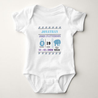 Niedlich Blue Baby Elephant Birth Ankündigung Baby Strampler