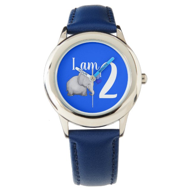 Niedlich Blue Baby Elephant Custom Age 2. Geburtst Armbanduhr (Vorderseite)
