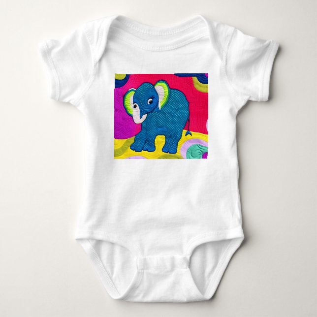 Niedlich Blue Baby Elephant - quillike Design Baby Strampler (Vorderseite)