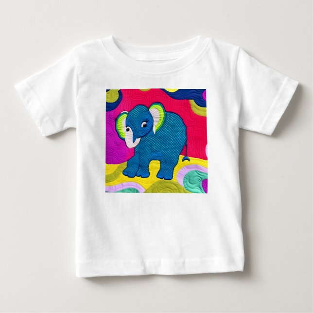 Niedlich Blue Baby Elephant - quillike Design Baby T-shirt (Vorderseite)