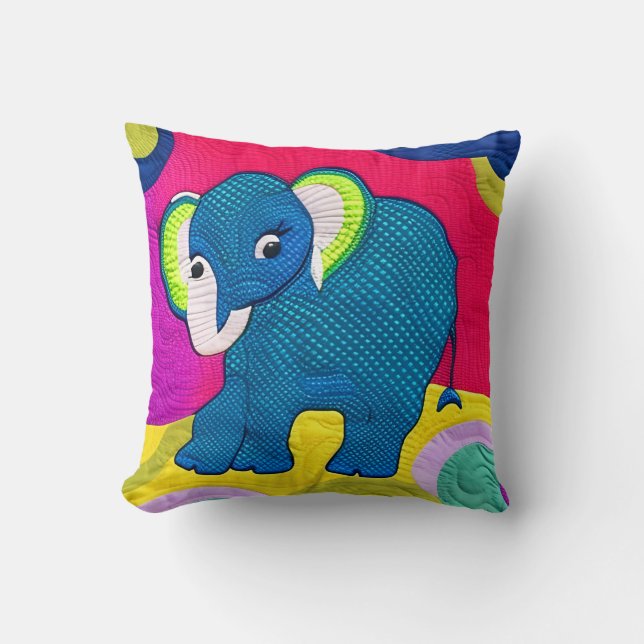 Niedlich Blue Baby Elephant - quillike Design Kissen (Vorderseite)
