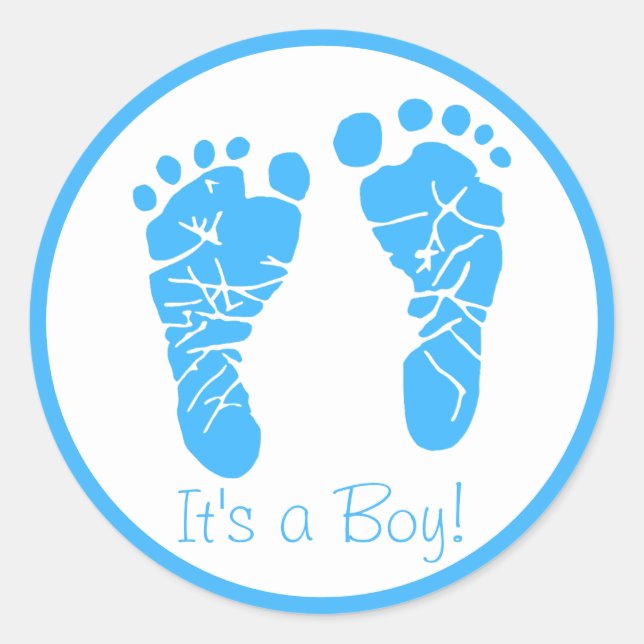 Niedlich Blue Baby Footprints durch eine Baby-Dusc Runder Aufkleber (Vorderseite)